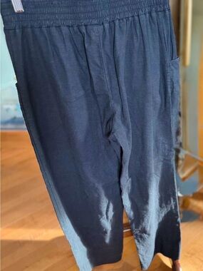 Smoking Lily Elsbeth Linen Rayon Women's Black Elastic-Waist Trousers